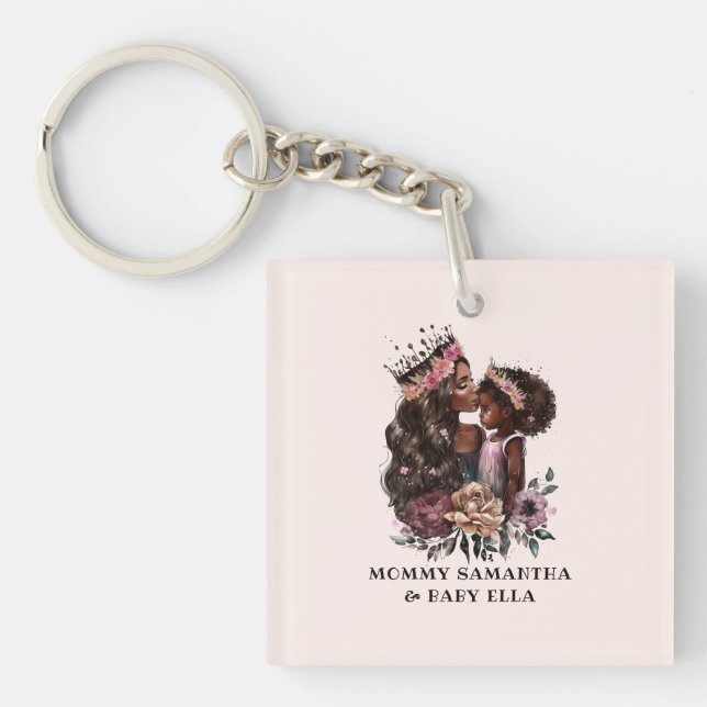 Beautiful Black Mum and Daughter (3) Key Ring (Front)