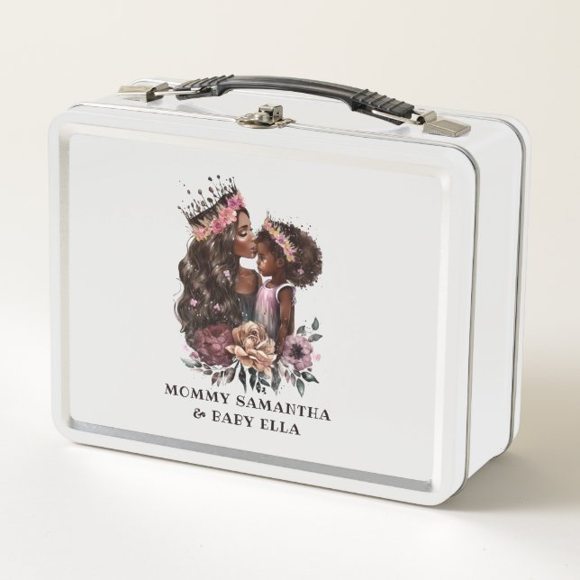 Beautiful Black Mum and Daughter (3) Metal Lunch Box (Front)
