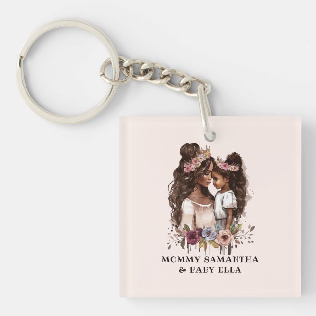 Beautiful Black Mum and Daughter (5) Key Ring (Front)