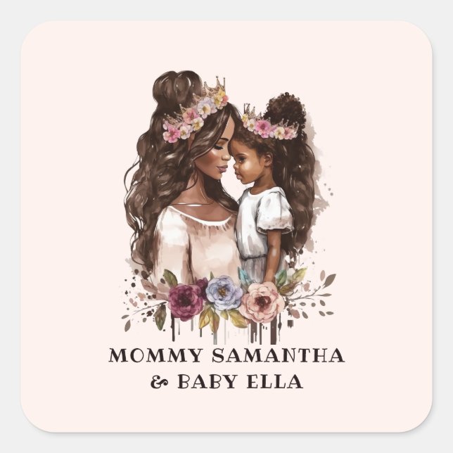 Beautiful Black Mum and Daughter (5) Square Sticker (Front)