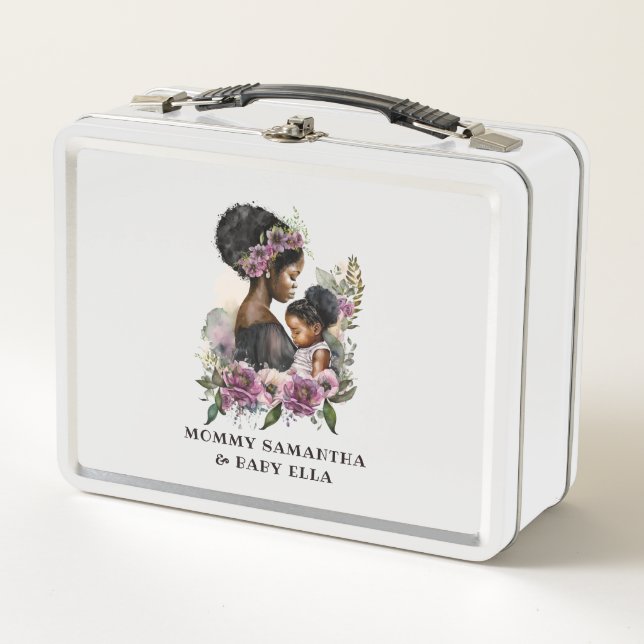 Beautiful Black Mum and Daughter (6) Metal Lunch Box (Front)