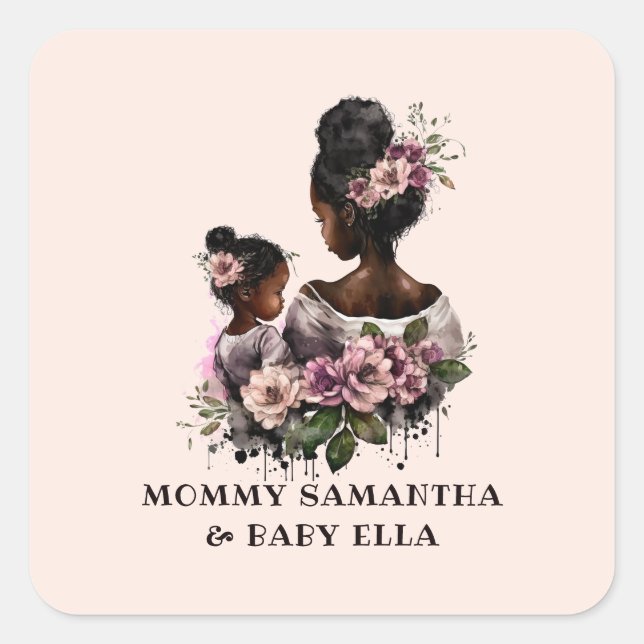 Beautiful Black Mum and Daughter (7) Square Sticker (Front)