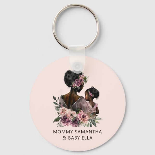 Beautiful Black Mum and Daughter (8) Key Ring (Front)