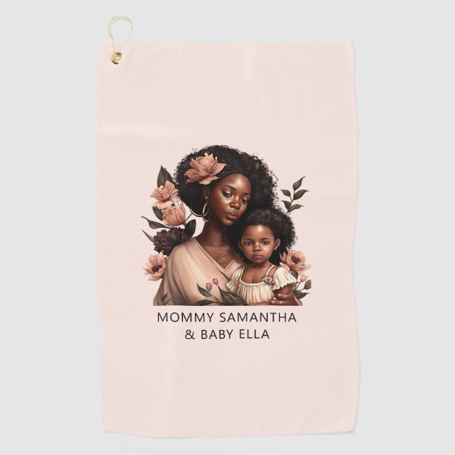 Beautiful Black Mum and Daughter (9) Golf Towel (Front)