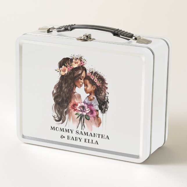 Beautiful Black Mum and Daughter Metal Lunch Box (Front)
