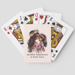 Beautiful Black Mum and Daughter Playing Cards