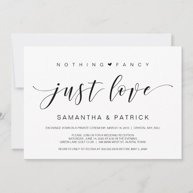 Beautiful Black Nothing Fancy Just Love, Elopement Invitation (Front)