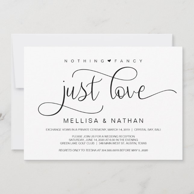Beautiful Black Nothing Fancy Just Love, Elopement Invitation (Front)