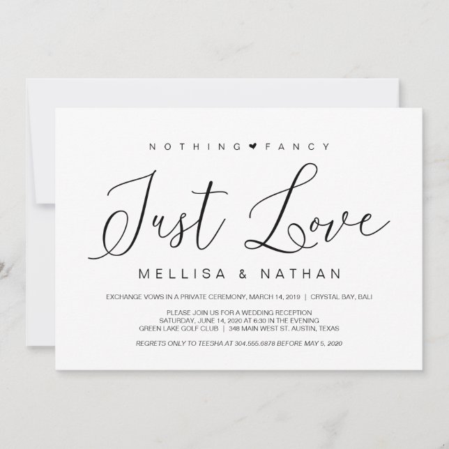 Beautiful Black Nothing Fancy Just Love, Elopement Invitation (Front)