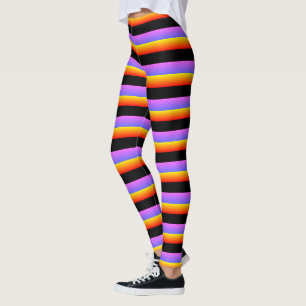 Beautiful Black Orange Violet Stripes Leggings
