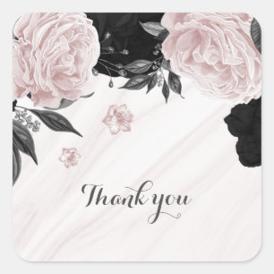 Beautiful black & pink flowers marble  square sticker