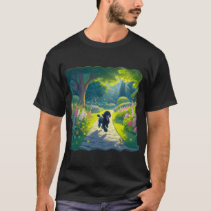 Beautiful Black Poodle Dog Running Down a Garden T-Shirt