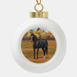 Beautiful Black Quarter Horse Stallion Ceramic Ball Christmas Ornament