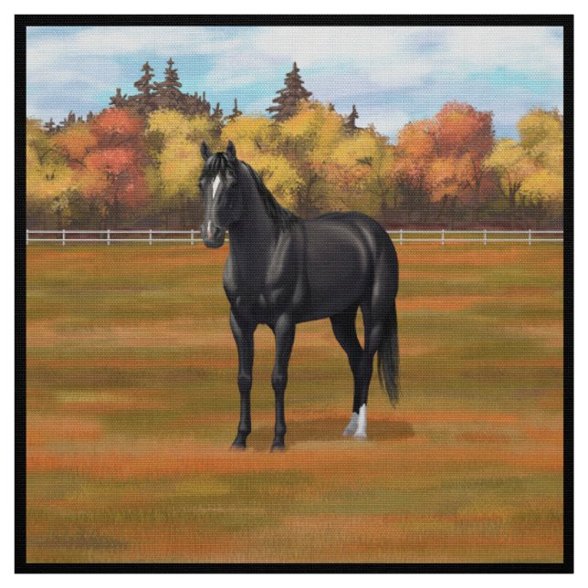 Beautiful Black Quarter Horse Stallion Fabric (Swatch)