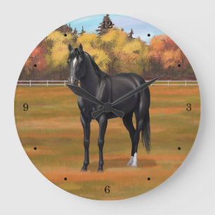 Beautiful Black Quarter Horse Stallion Large Clock