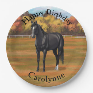 Beautiful Black Quarter Horse Stallion Paper Plate