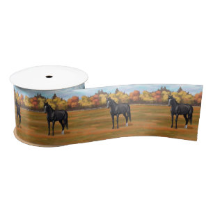 Beautiful Black Quarter Horse Stallion Satin Ribbon