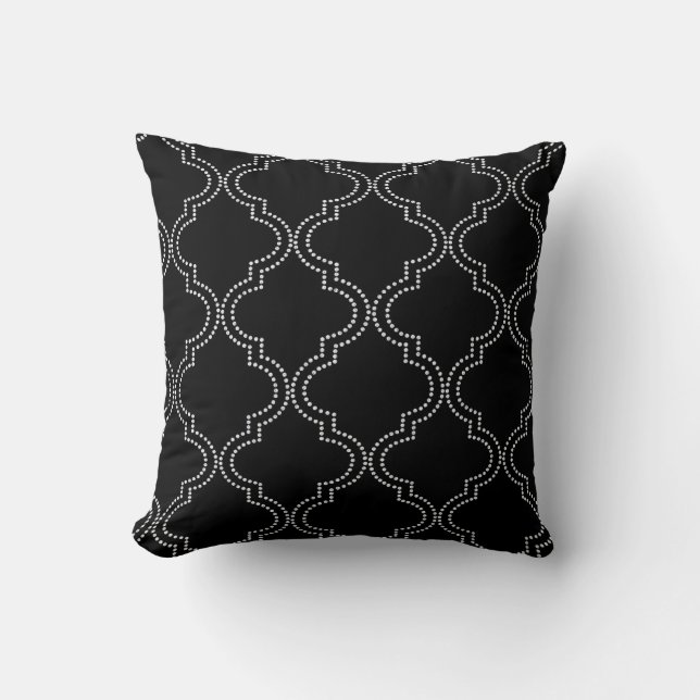 Beautiful Black Quatrefoil Throw Pillow (Front)