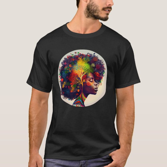 Beautiful Black Queen African Roots Afro Colorful  T-Shirt (Front)