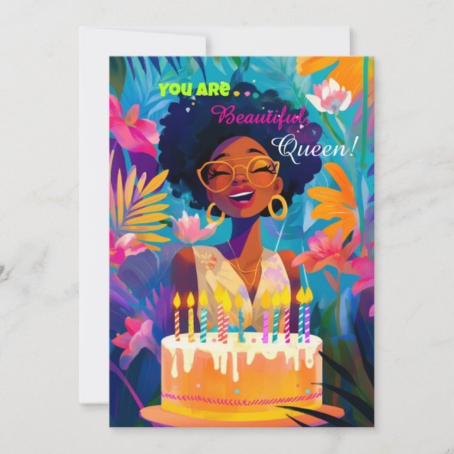 Beautiful Black Queen Birthday Card (Front)