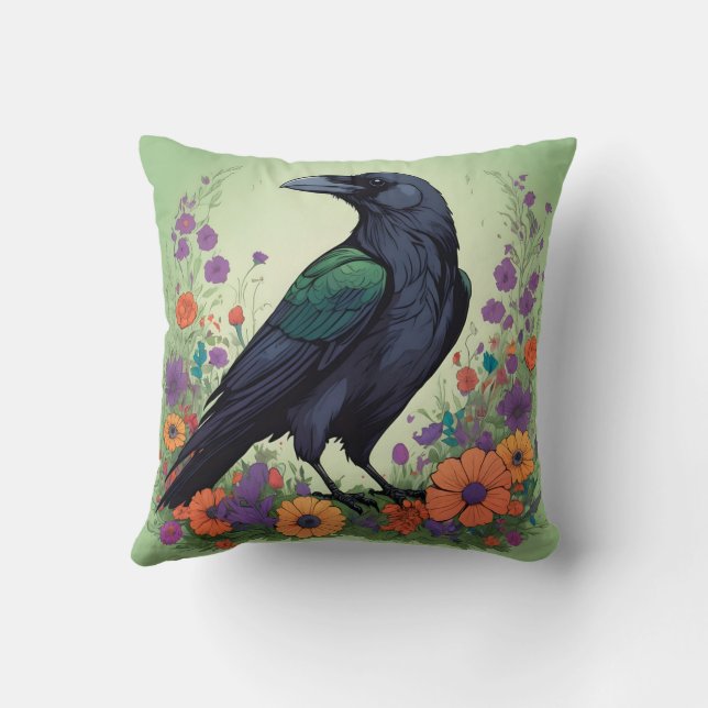 Beautiful Black Raven Cushion (Back)