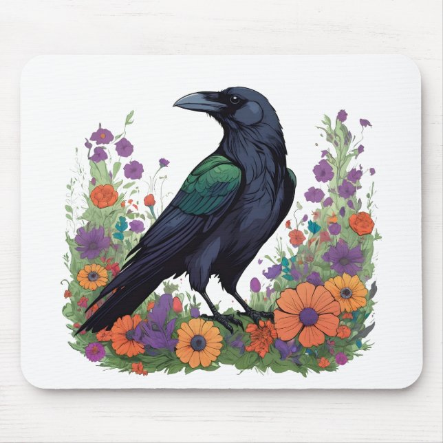 Beautiful black raven mouse pad (Front)
