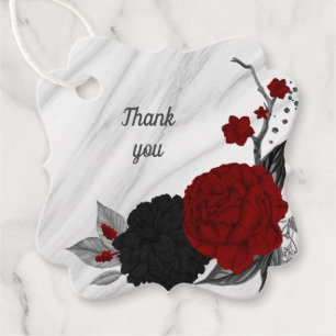 Beautiful black & red flowers marble favour tags