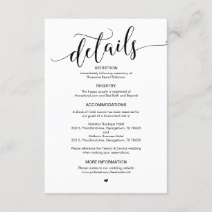 Beautiful, Black Script, Our Wedding Details Enclosure Card