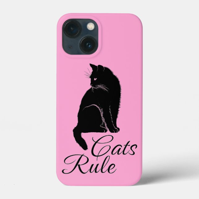 Beautiful Black Sitting Cat with "Cats Rule" Text Case-Mate iPhone Case (Back)