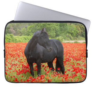 Beautiful Black Stallion in a Poppy Field Laptop S Sleeve