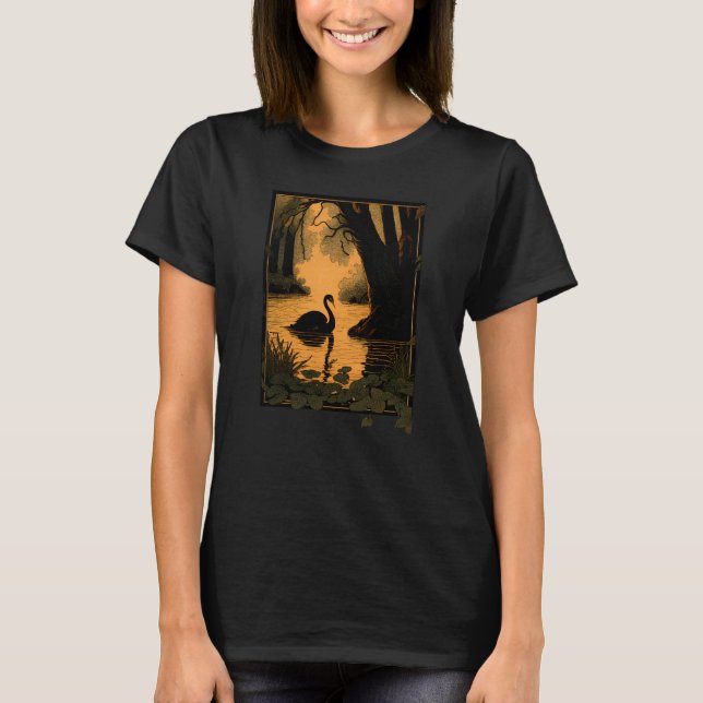 Beautiful Black Swan on Water Perfect for Bird T-Shirt (Front)