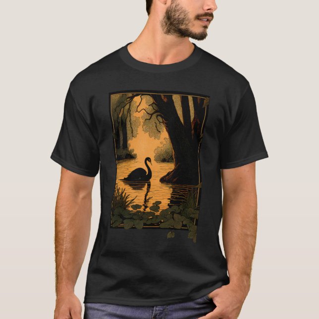 Beautiful Black Swan on Water Perfect for Bird T-Shirt (Front)