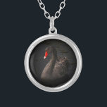 Beautiful Black Swan with a Bright Red Beak Silver Plated Necklace<br><div class="desc">An elegant moody atmosphere with a touch of class. A fabulous gorgeous black swan floating on a river. The soft faded edges and the intense dark tones of this photo contrast sharply with this swans vivid red beak,  making this a striking,  sublime,  transcendent nature image.</div>