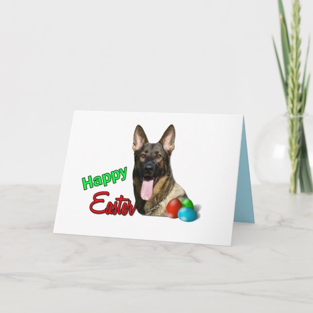 Beautiful Black Tan German Shepherd Happy Easter Card (Front)