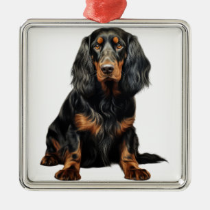 BEAUTIFUL BLACK & TAN GORDON SETTER DOG METAL TREE DECORATION