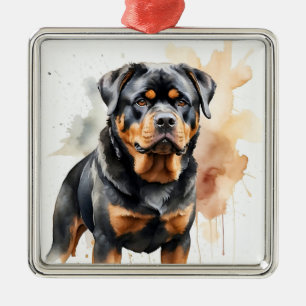BEAUTIFUL BLACK & TAN ROTTWEILER PUPPY DOG METAL TREE DECORATION