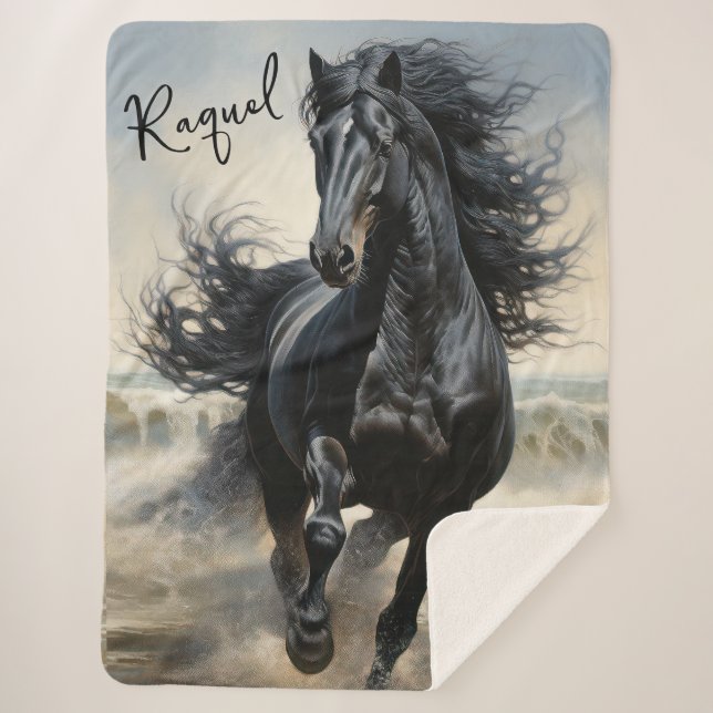 Beautiful Black Thoroughbred Horse  Sherpa Blanket (Front)
