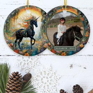 Beautiful Black Unicorn Custom Photo Ceramic Tree Decoration