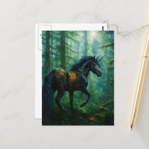 Beautiful Black Unicorn in a Forest Postcard