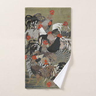 Beautiful Black, White and Multi-Colour Roosters Bath Towel Set