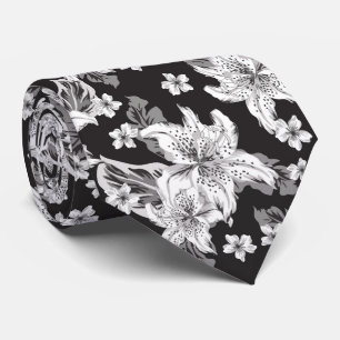 Beautiful black white flower pattern tie