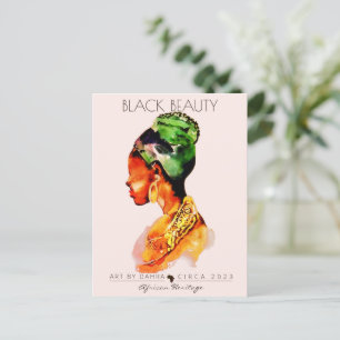 BEAUTIFUL BLACK WOMAN AFRICAN QUEEN GOLD NECKLACE POSTCARD