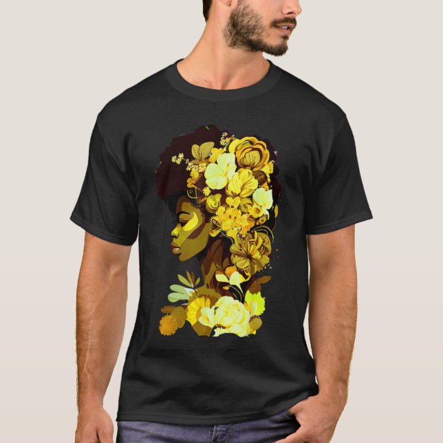 Beautiful Black Woman Afro Queen African Art Yello T-Shirt (Front)