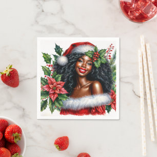 Beautiful Black Woman Christmas Napkin