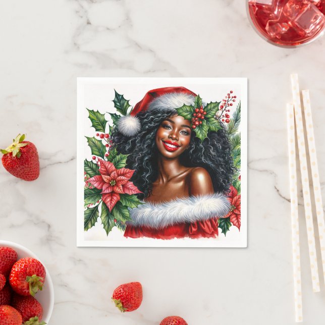 Beautiful Black Woman Christmas Napkin (Insitu)