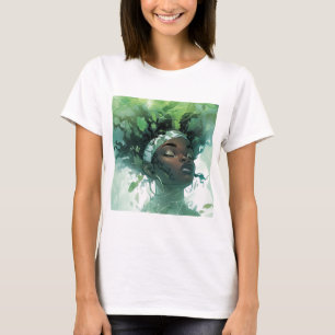 Beautiful Black Woman Floating in Water w/ Plants T-Shirt