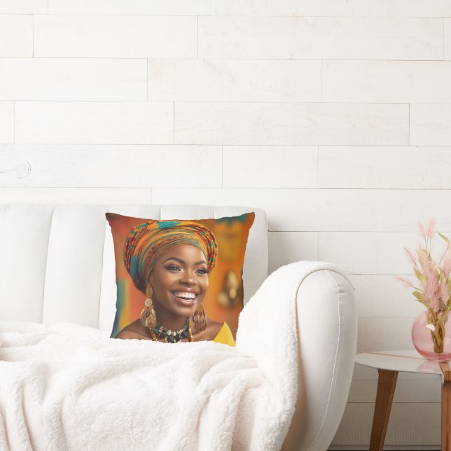Beautiful Black Woman, Headwrap woman, Stunning  Cushion (Couch)