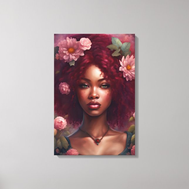 Beautiful Black Woman in a Flower Garden Canvas Print (Front)