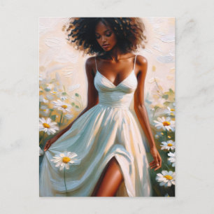 Beautiful Black Woman In Daisy Field Postcard