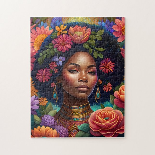 Beautiful Black Woman Surrounded by Flowers Jigsaw Puzzle (Vertical)